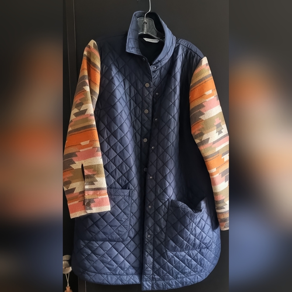 Womens Quilted Car Jacket with Patterned Sleeves
